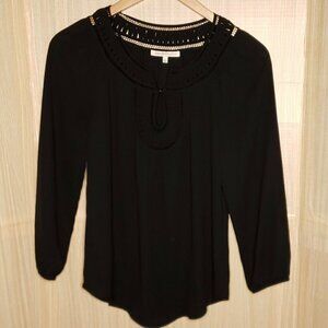 Daniel Rainn Womens Black Flowy Blouse With Boho Neckline Small